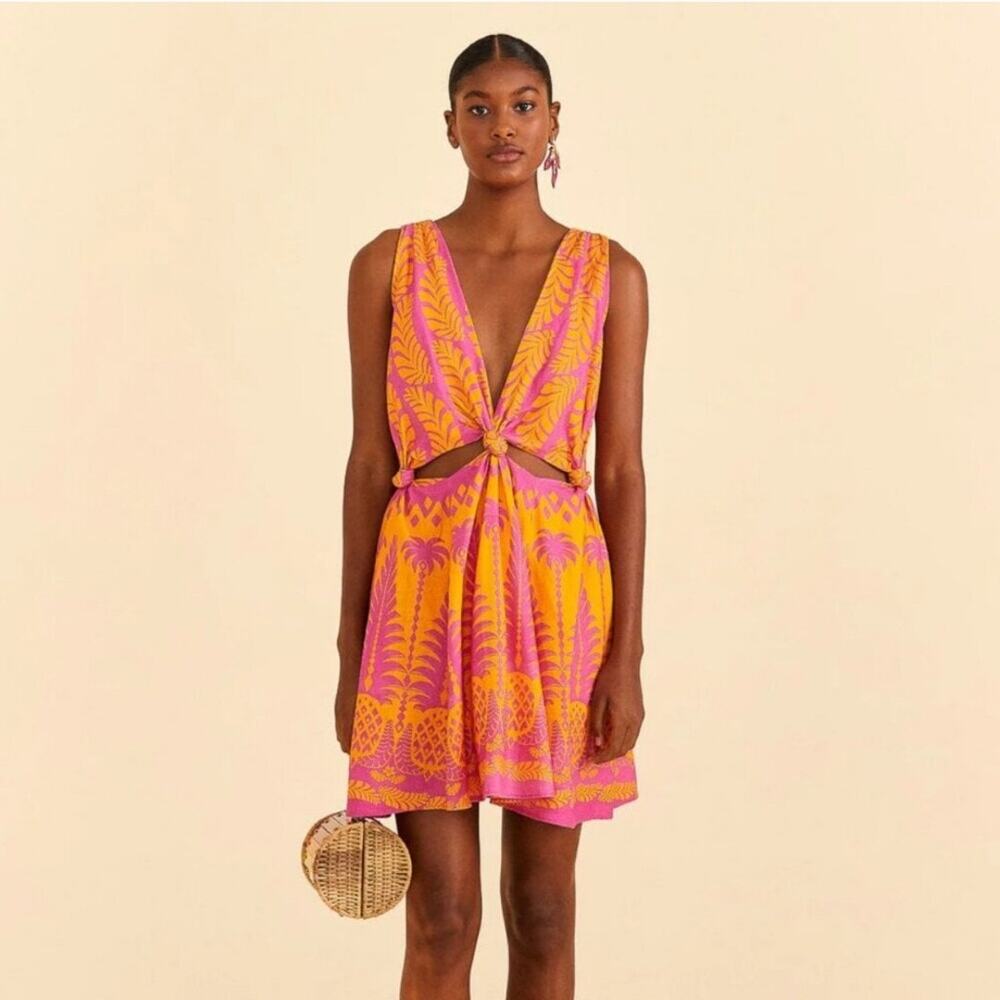 FARM Rio Orange and Pink Sleeveless Sundress